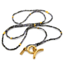 Load image into Gallery viewer, Long Iolite Stone and Gold Luxury Necklace - NC-617L

