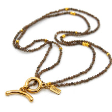 Load image into Gallery viewer, Long Coffee Labradorite Stone and Gold Luxury Necklace - NC-618L
