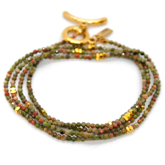 Long Unakite Stone and Gold Luxury Necklace - NC-620L