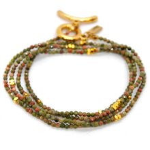 Load image into Gallery viewer, Long Unakite Stone and Gold Luxury Necklace - NC-620L

