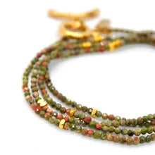 Load image into Gallery viewer, Long Unakite Stone and Gold Luxury Necklace - NC-620L
