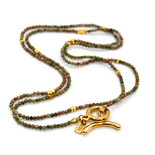 Load image into Gallery viewer, Long Unakite Stone and Gold Luxury Necklace - NC-620L

