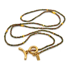 Load image into Gallery viewer, Long Unakite Stone and Gold Luxury Necklace - NC-620L
