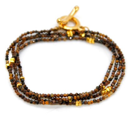 Long Tiger's Eye Stone and Gold Luxury Necklace - NC-621L