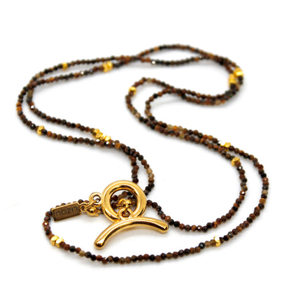 Long Tiger's Eye Stone and Gold Luxury Necklace - NC-621L