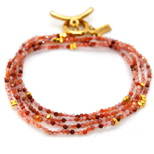 Long Carnelian Agate Stone and Gold Luxury Necklace - NC-622L