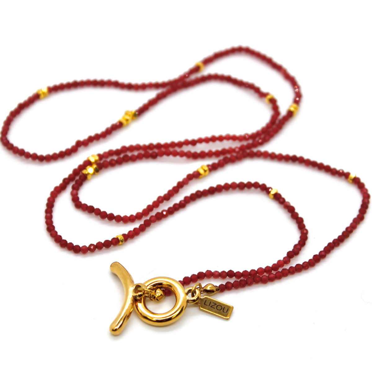 Long Ruby Stone and Gold Luxury Necklace - NC-623L