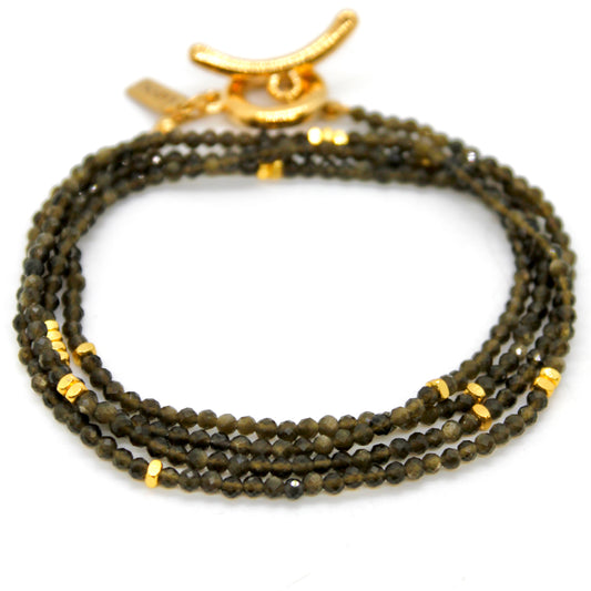 Long Gold Obsidian Stone and Gold Luxury Necklace - NC-626L