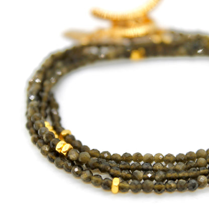 Long Gold Obsidian Stone and Gold Luxury Necklace - NC-626L