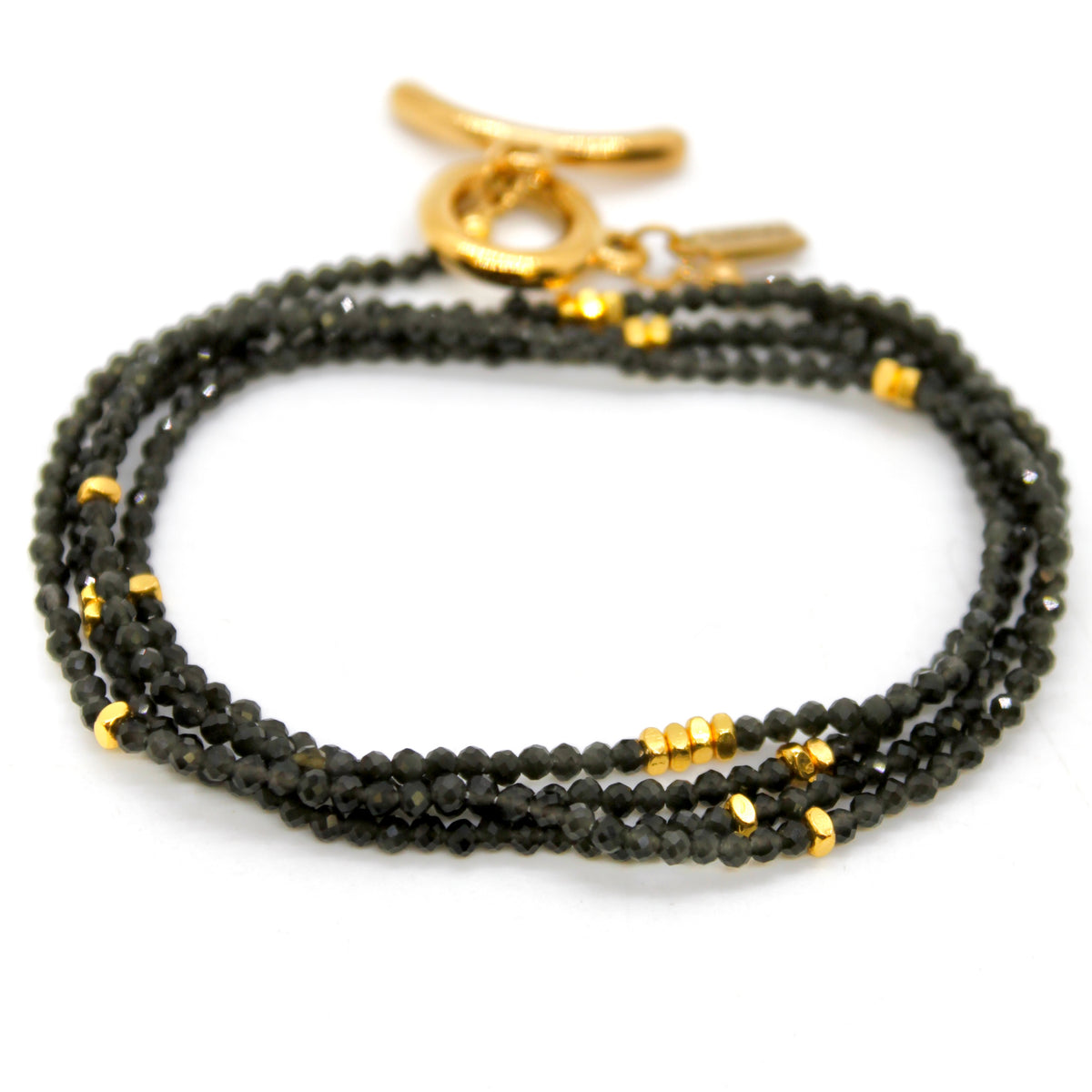 Long Black Obsidian Stone and Gold Luxury Necklace - NC-627L
