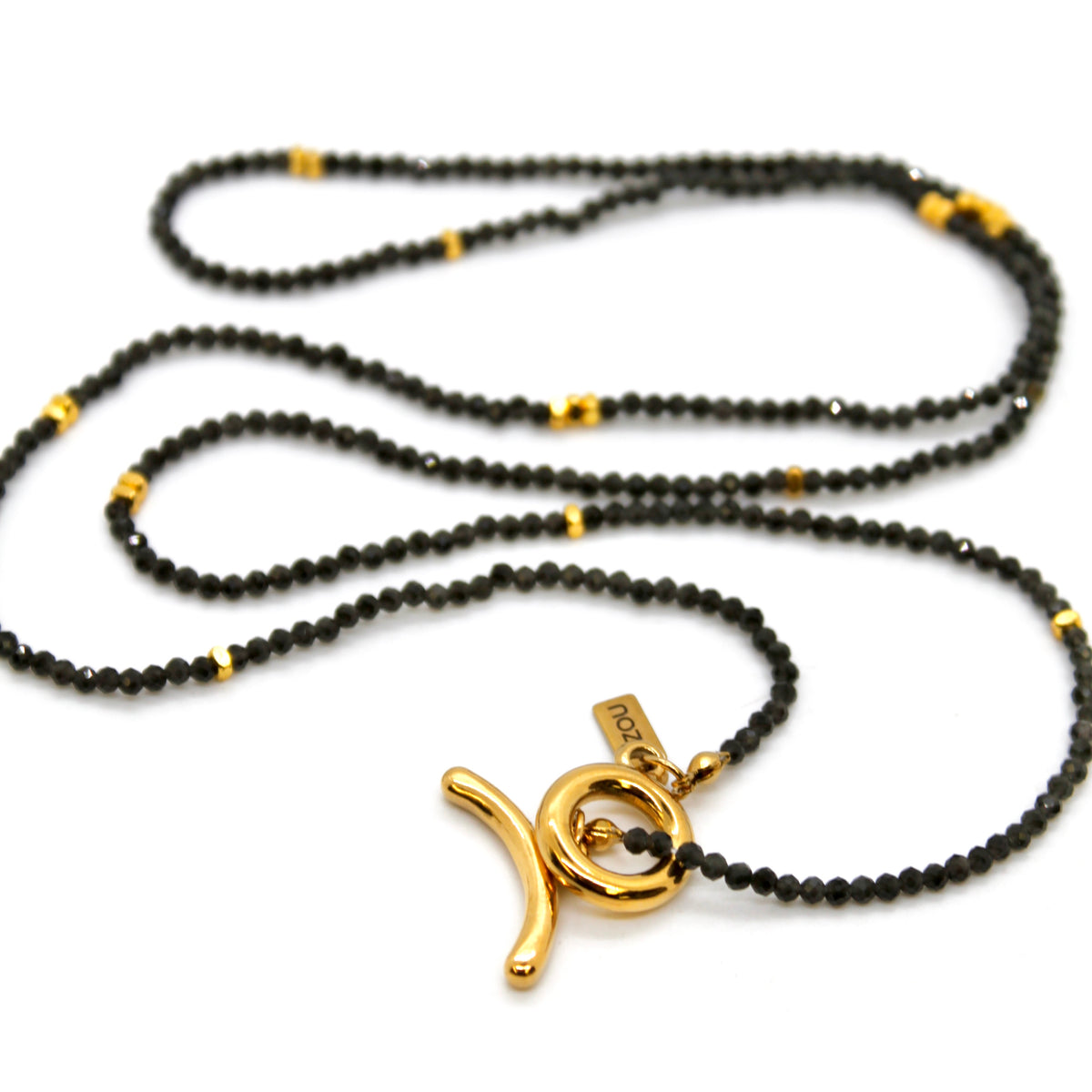 Long Black Obsidian Stone and Gold Luxury Necklace - NC-627L