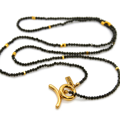 Long Black Obsidian Stone and Gold Luxury Necklace - NC-627L
