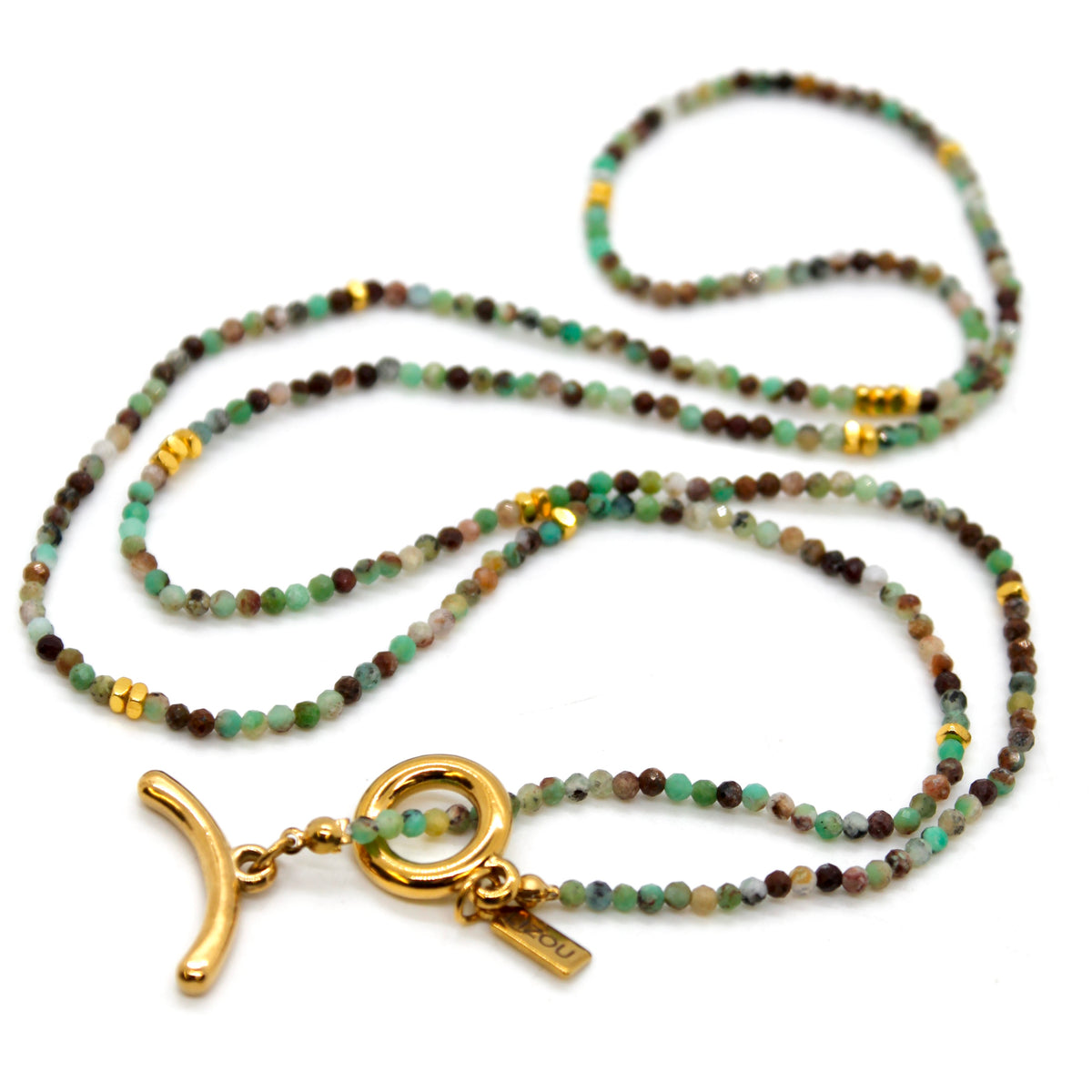 Long Australia Jade Stone and Gold Luxury Necklace - NC-635L