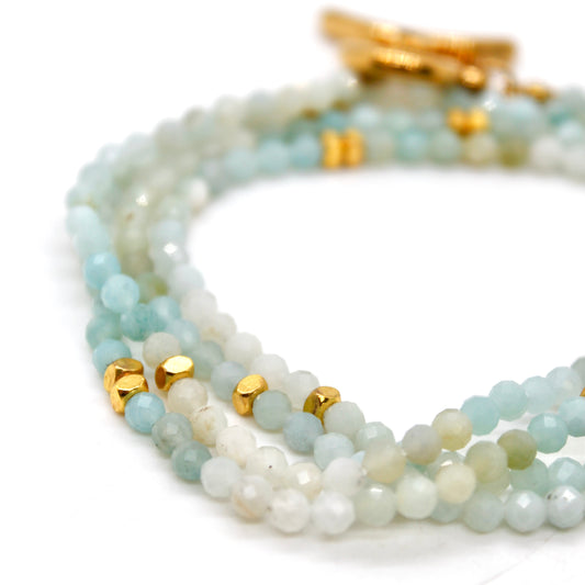 Long Gradient Amazonite Stone and Gold Luxury Necklace - NC-636L