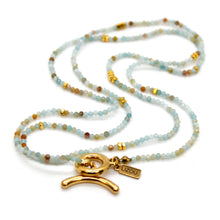 Load image into Gallery viewer, Long Amazonite Stone and Gold Luxury Necklace - NC-637L
