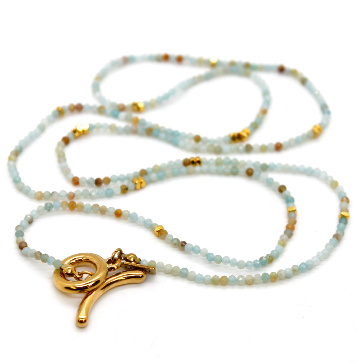 Long Amazonite Stone and Gold Luxury Necklace - NC-637L