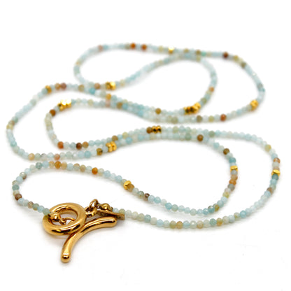 Long Amazonite Stone and Gold Luxury Necklace - NC-637L