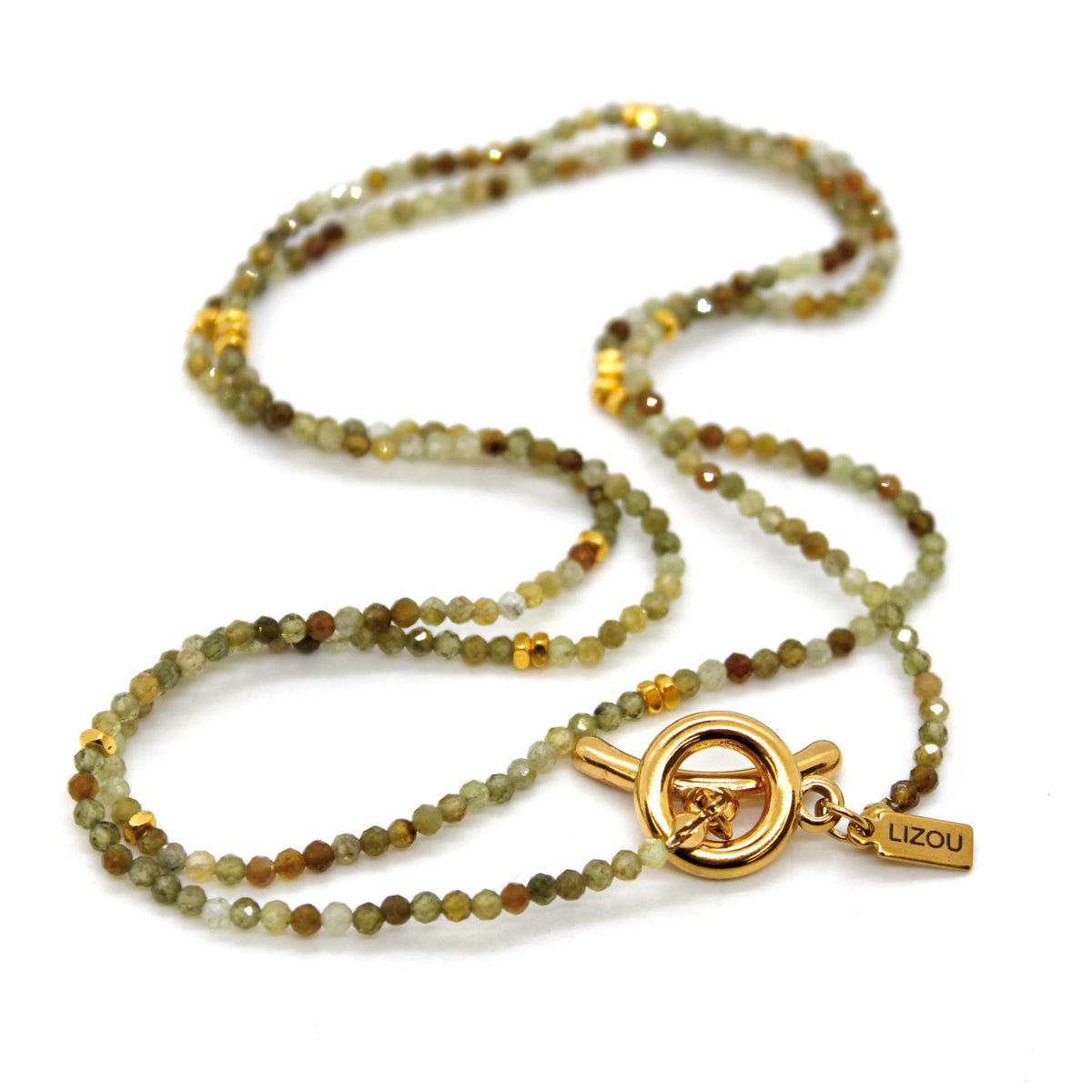Long Green Garnet Stone and Gold Luxury Necklace - NC-638L