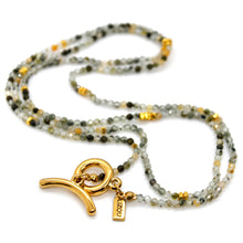 Load image into Gallery viewer, Long Prehnite Stone and Gold Luxury Necklace - NC-639L
