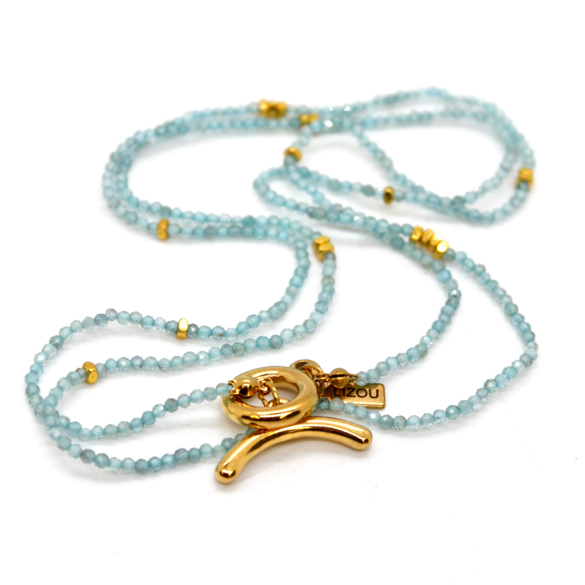 Long Apatite Stone and Gold Luxury Necklace - NC-640L