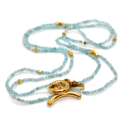 Long Apatite Stone and Gold Luxury Necklace - NC-640L