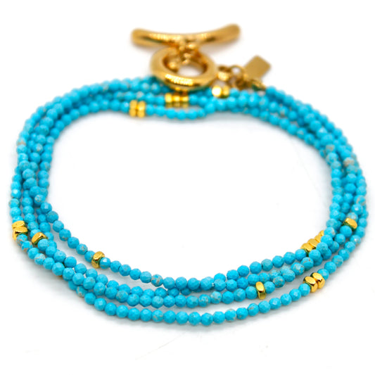 Long Turquoise Stone and Gold Luxury Necklace - NC-643L