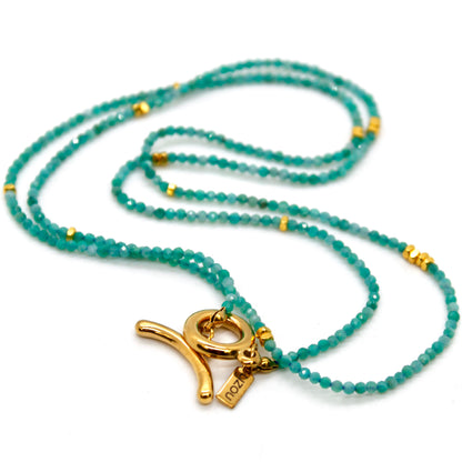 Long Amazonite Stone and Gold Luxury Necklace - NC-645L