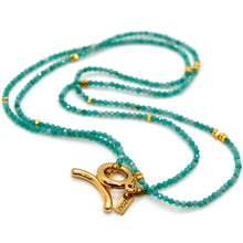 Load image into Gallery viewer, Long Amazonite Stone and Gold Luxury Necklace - NC-645L
