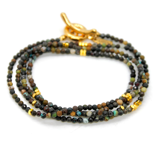 Long Turquoise Stone and Gold Luxury Necklace - NC-647L