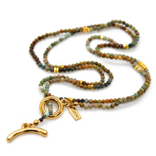 Load image into Gallery viewer, Long Gradient Hubei Turquoise Stone and Gold Luxury Necklace - NC-648L
