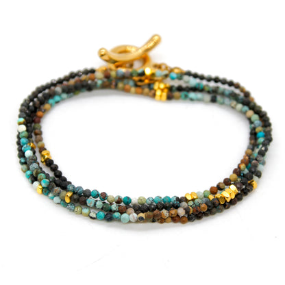 Long Gradient Turquoise Stone and Gold Luxury Necklace - NC-650L