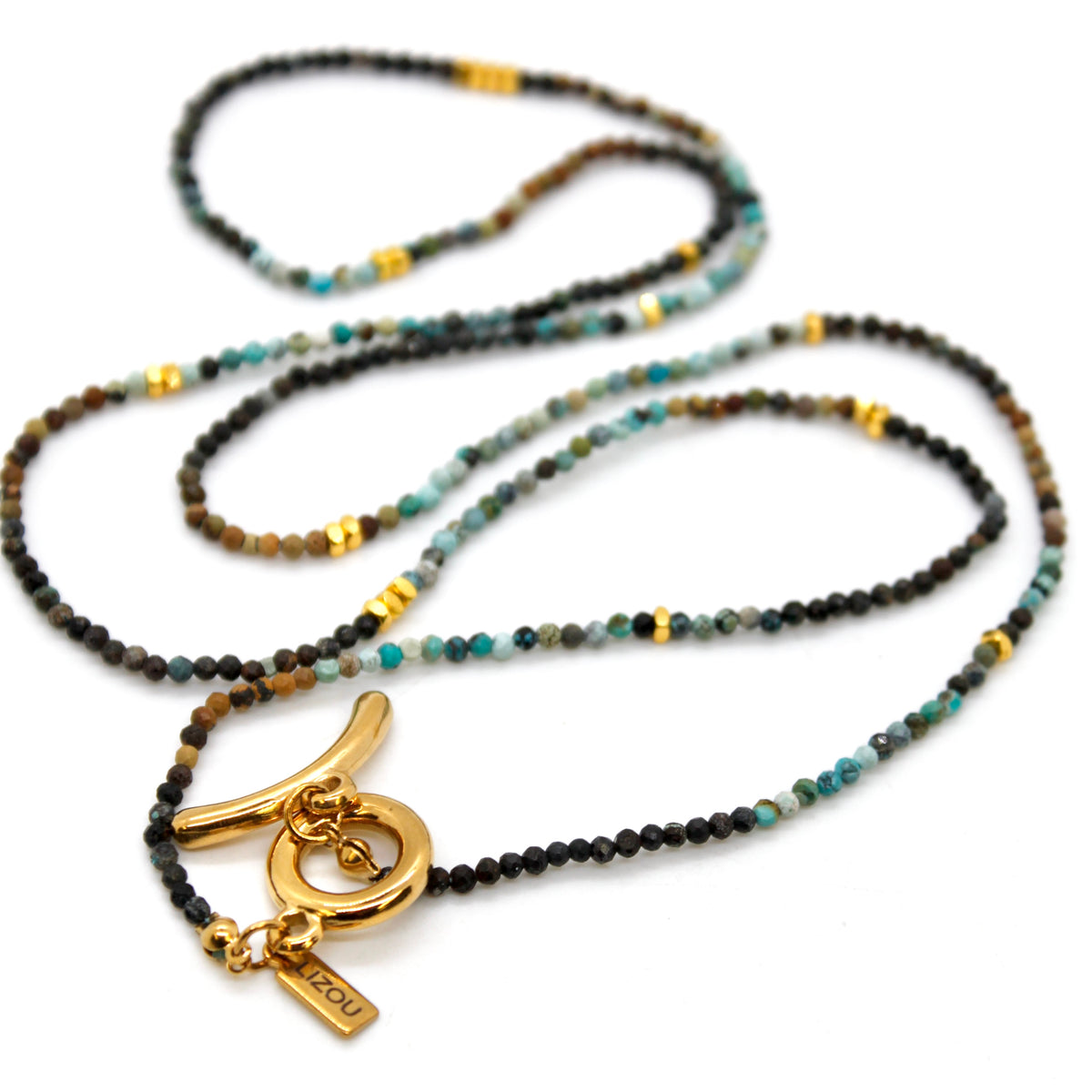 Long Gradient Turquoise Stone and Gold Luxury Necklace - NC-650L
