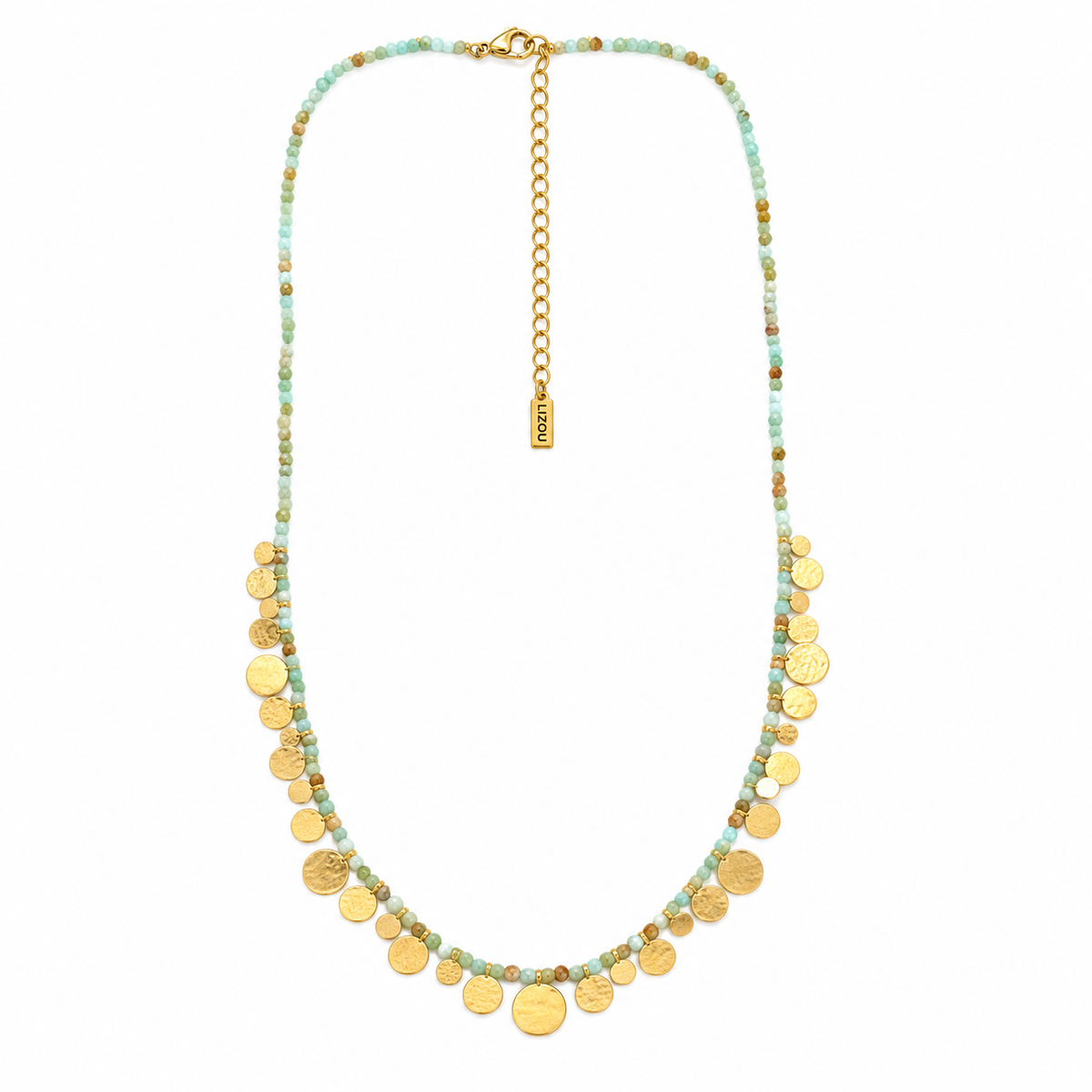 Gold Charm Amazonite Stone Short Necklace - N2-2802B
