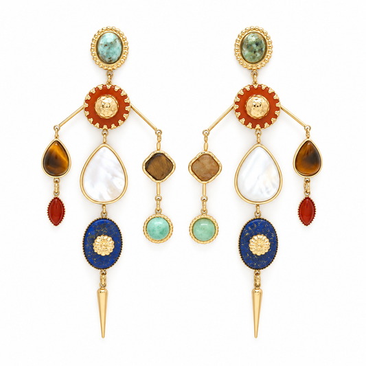 Museum Style Artsy Semi Precious Stone Mobile Earrings - E4-433