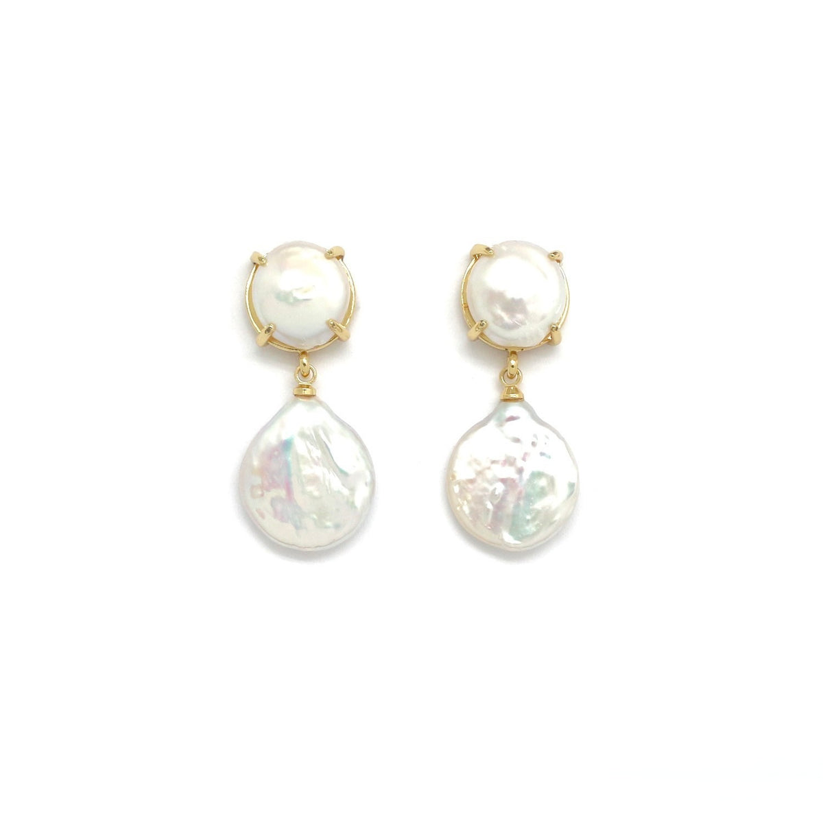 Double Freshwater Pearl Dangle Earrings - E4-443