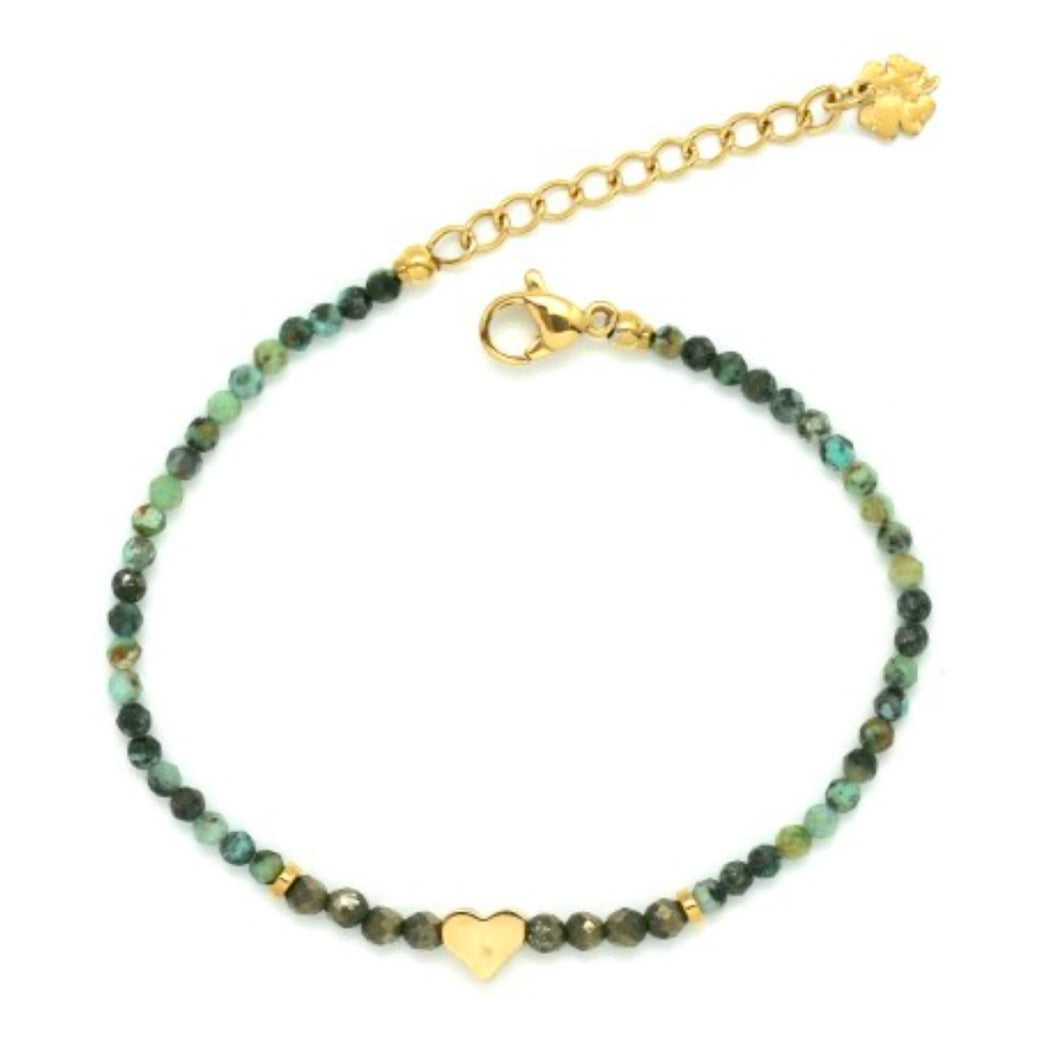 African Turquoise and Pyrite Heart Beaded Bracelet -French Flair Collection- B1-2093