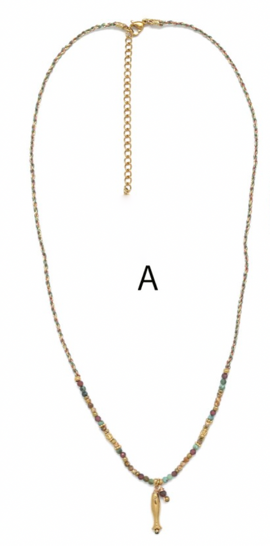 Semi Precious Stone Mini Fish Necklace
