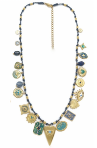Navy Heart Multi Charm Necklace - N2-2574