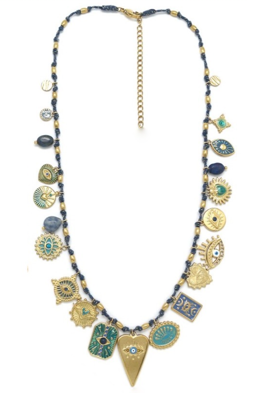 Navy Heart Multi Charm Necklace - N2-2574