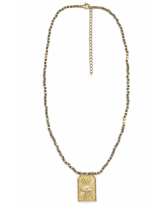 Gold Evil Eye Charm Pyrite Necklace - N2-2578