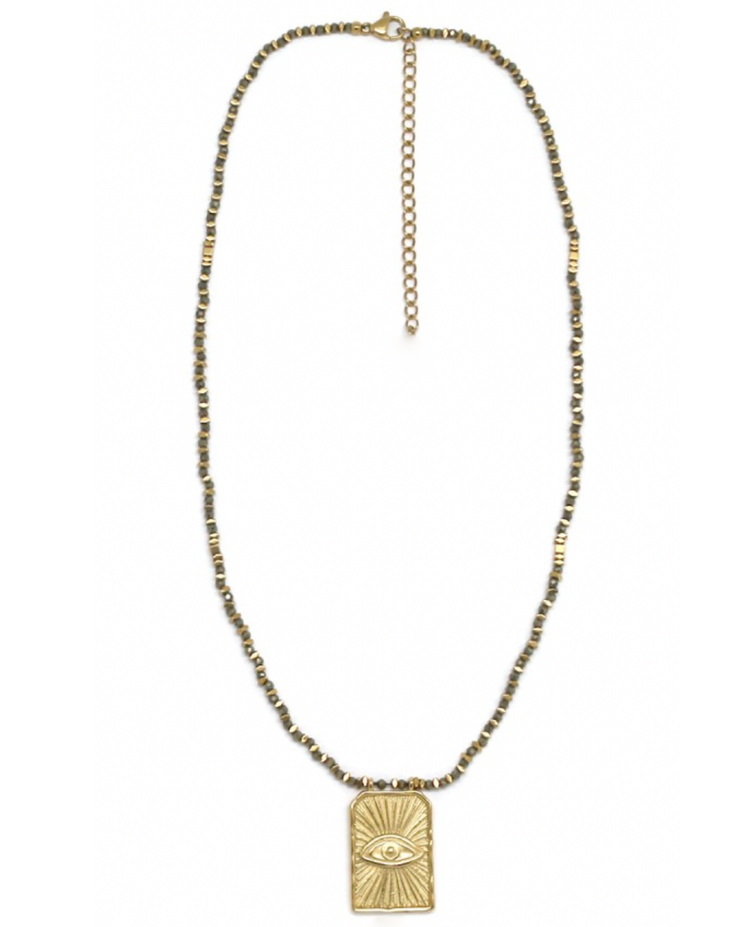 Gold Evil Eye Charm Pyrite Necklace - N2-2578