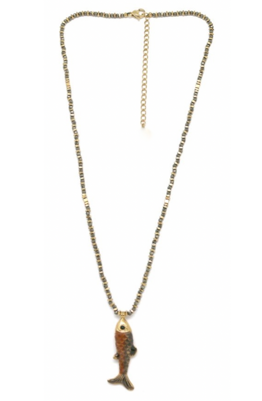 Pyrite Natural Fish Necklace - N2-2587