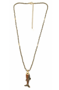 Pyrite Natural Fish Necklace - N2-2587