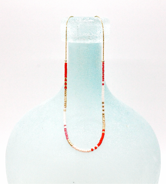 Miyuki Seed Bead Delicate Coral Necklace -N8-030