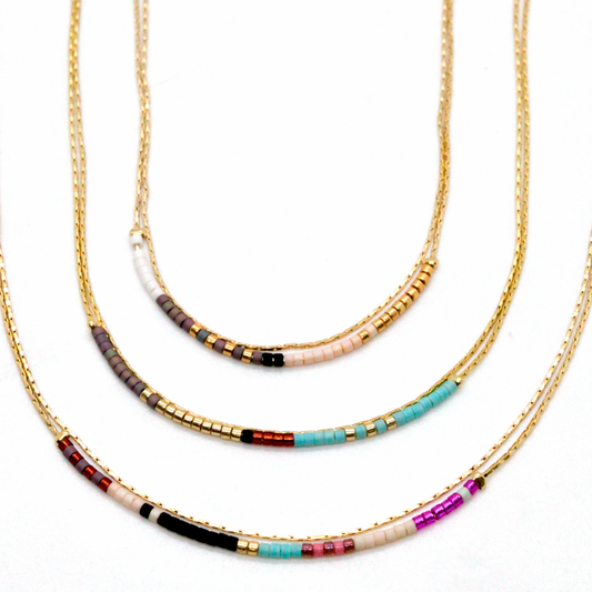 Miyuki Seed Bead Double Strand Pink Necklace -N8-033