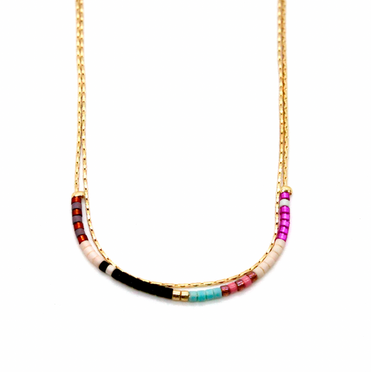 Miyuki Seed Bead Double Strand Pink Necklace -N8-033