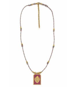 Gold and Fuchsia Flaming Heart Cord Necklace - N2-2600