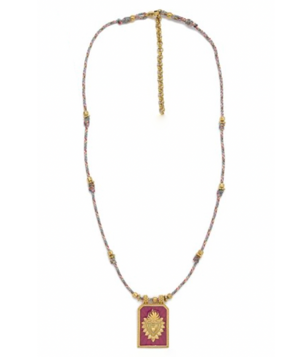 Gold and Fuchsia Flaming Heart Cord Necklace - N2-2600