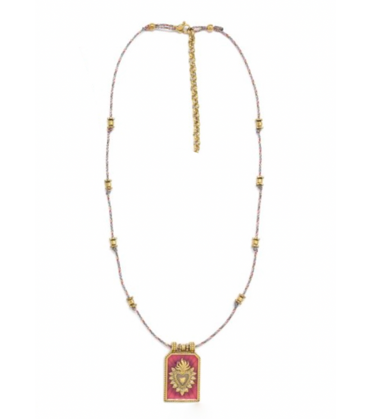 Gold and Pink Flaming Heart Cord Necklace - N2-2601