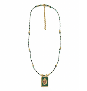 Gold and Green Flaming Heart Cord Necklace - N2-2603